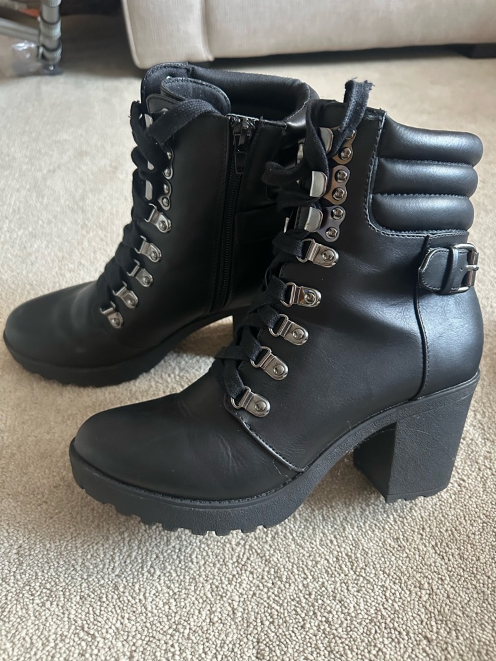 MÍA Black Lace-Up Chunky Heel Ankle Boots - Women